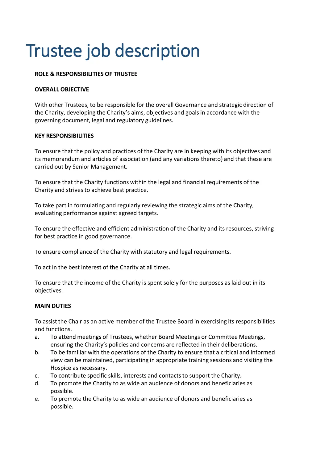 trustee job description trustee job description