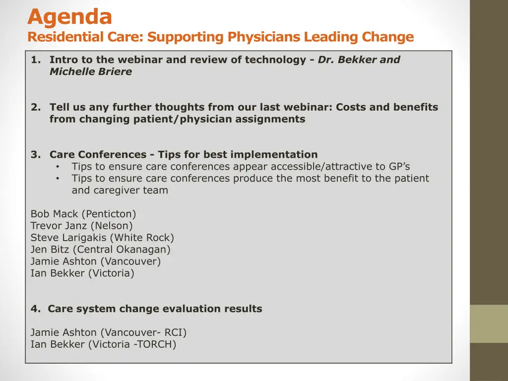 agenda residential care supporting physicians