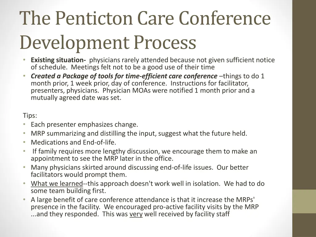 the penticton care conference development process