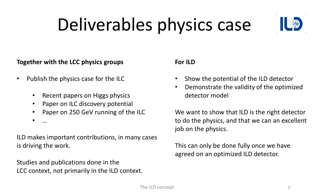 deliverables physics case