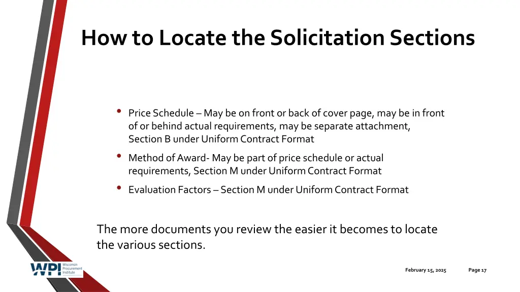 how to locate the solicitation sections 1