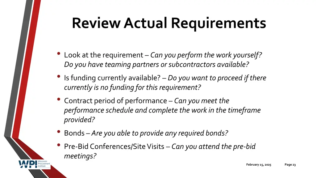 review actual requirements
