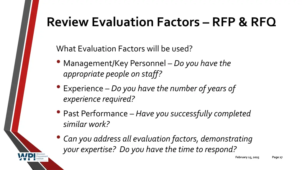 review evaluation factors rfp rfq