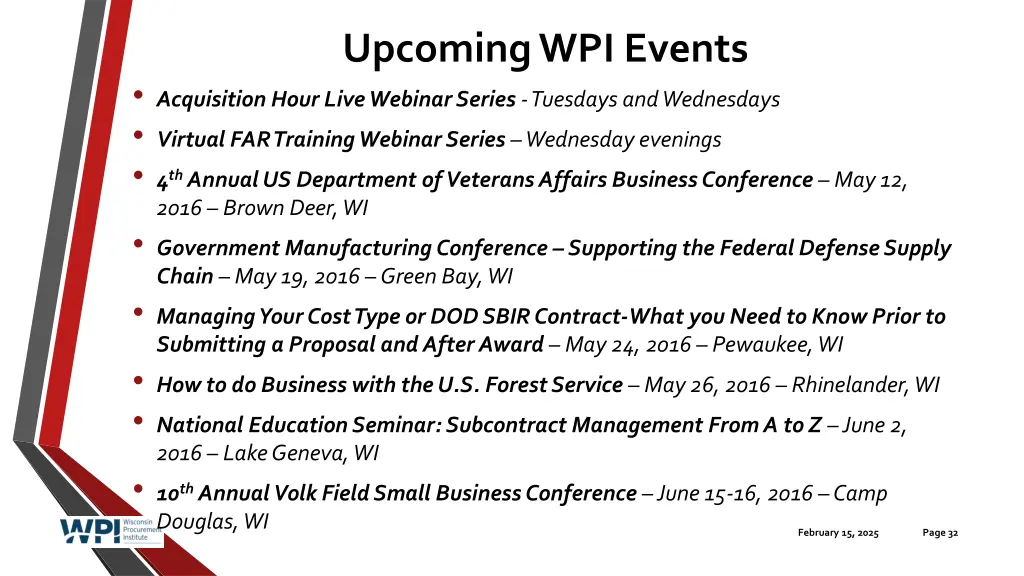 upcoming wpi events