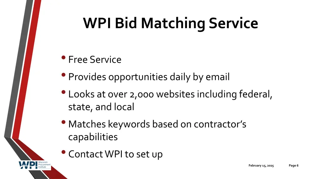 wpi bid matching service