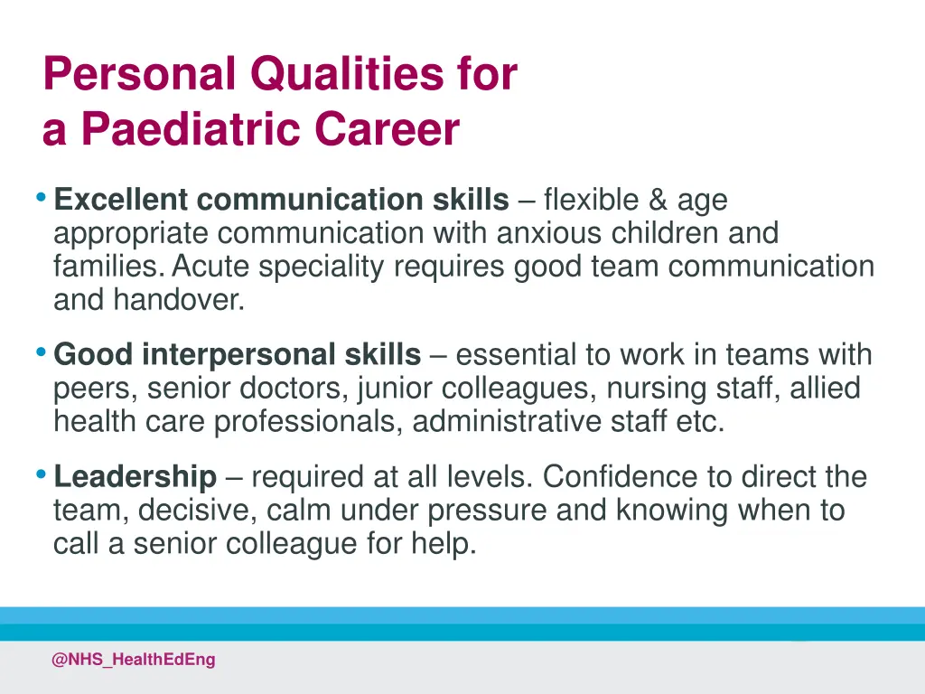 personal qualities for a paediatric career