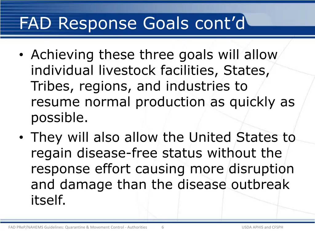 fad response goals cont d