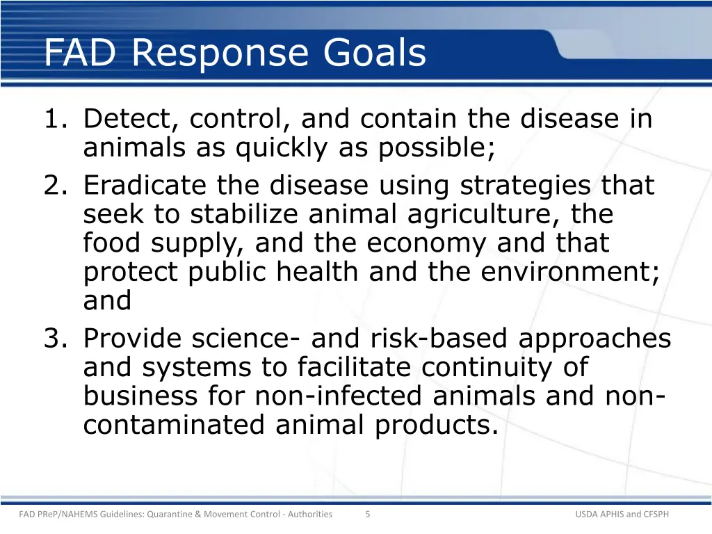 fad response goals