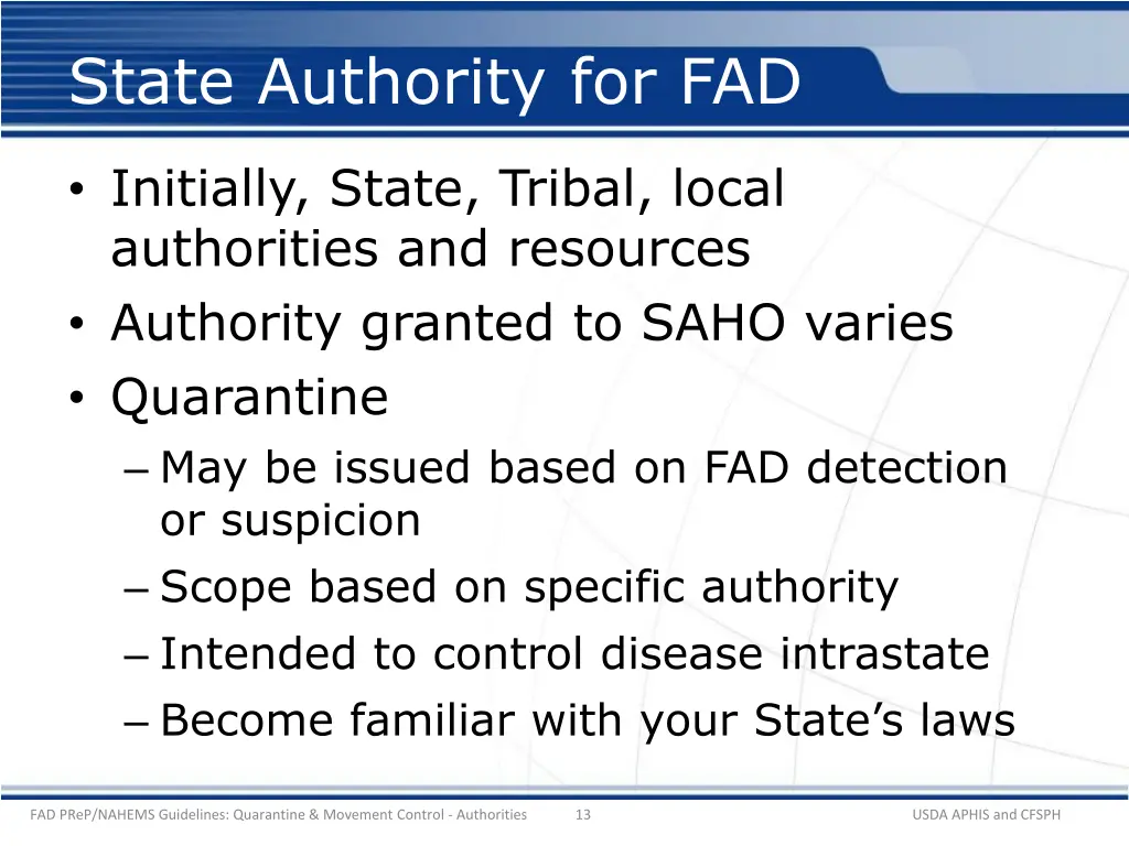 state authority for fad