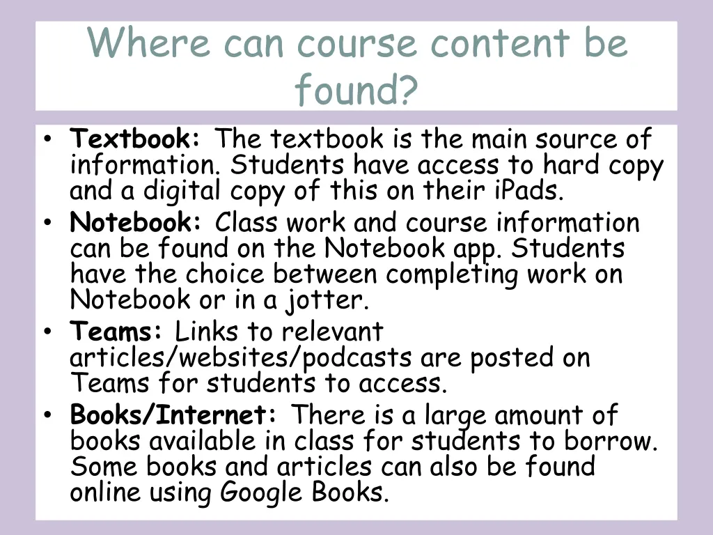 where can course content be found textbook