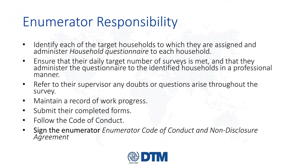 enumerator responsibility