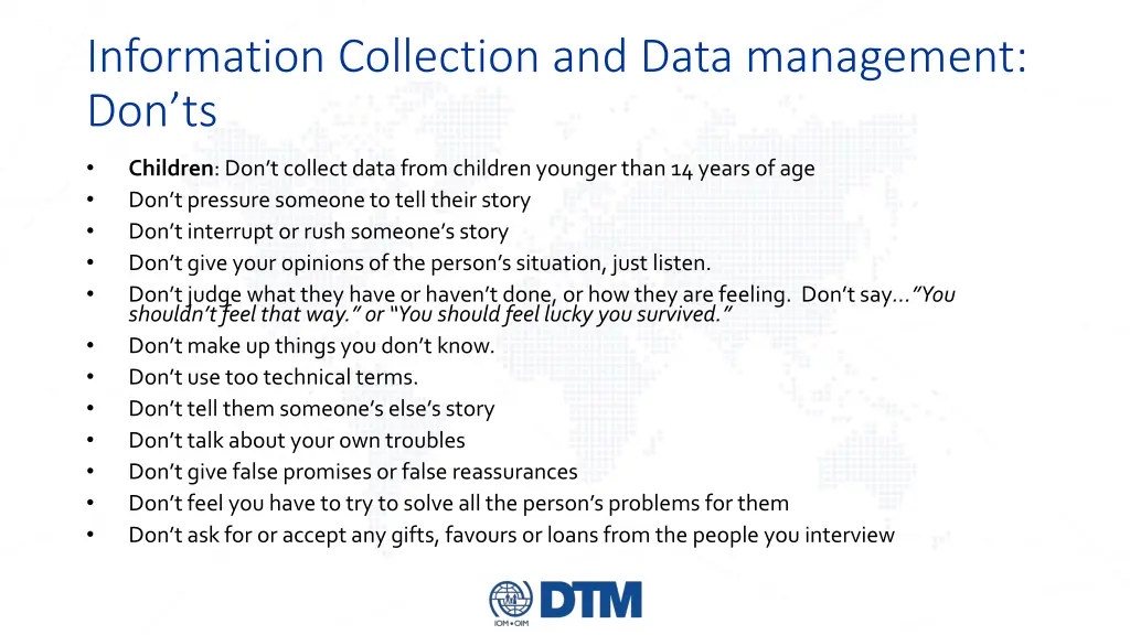information collection and data management don ts