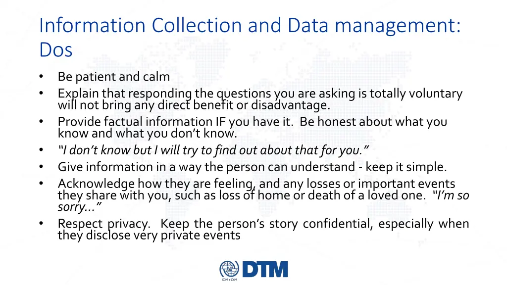 information collection and data management