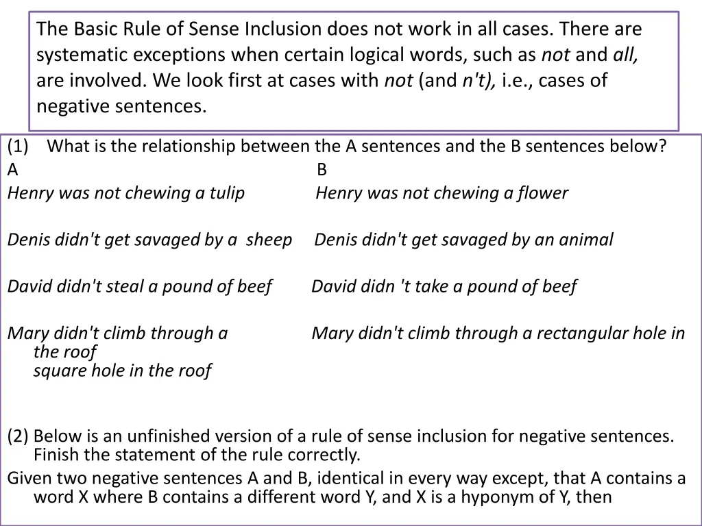 the basic rule of sense inclusion does not work
