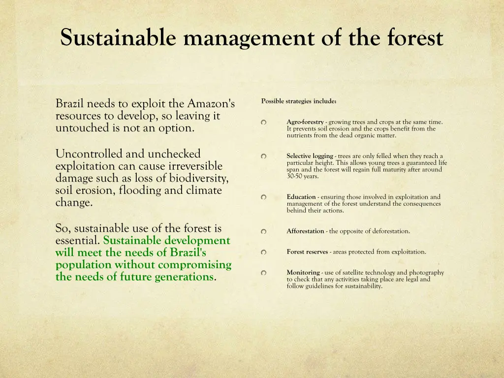 sustainable management of the forest