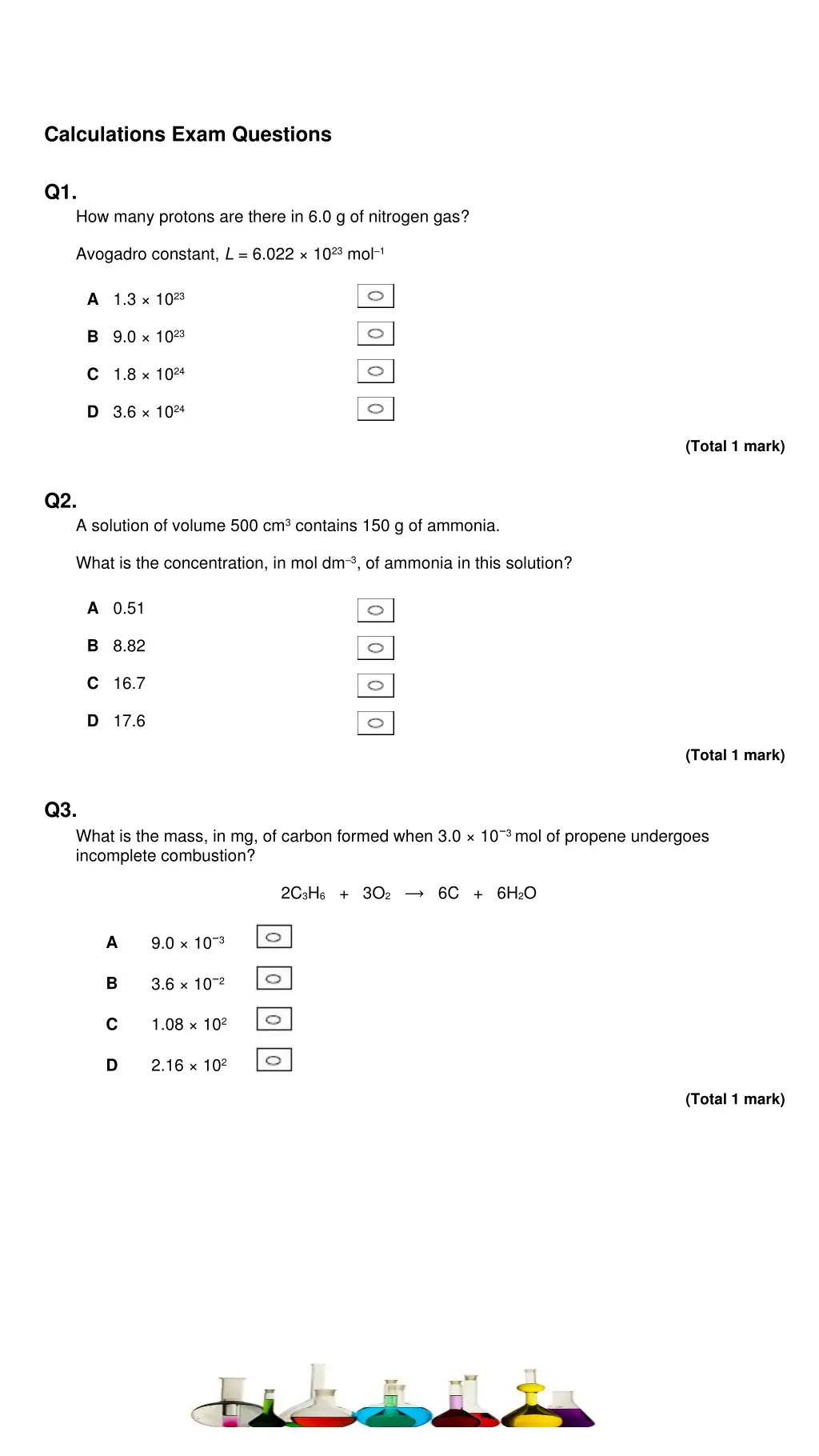 calculations exam questions