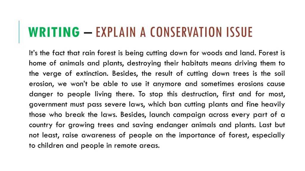 writing explain a conservation issue