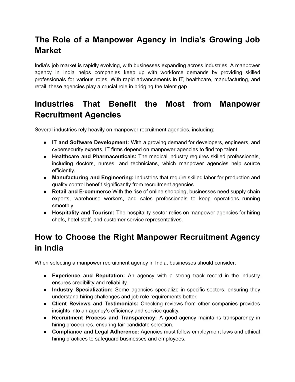 the role of a manpower agency in india s growing