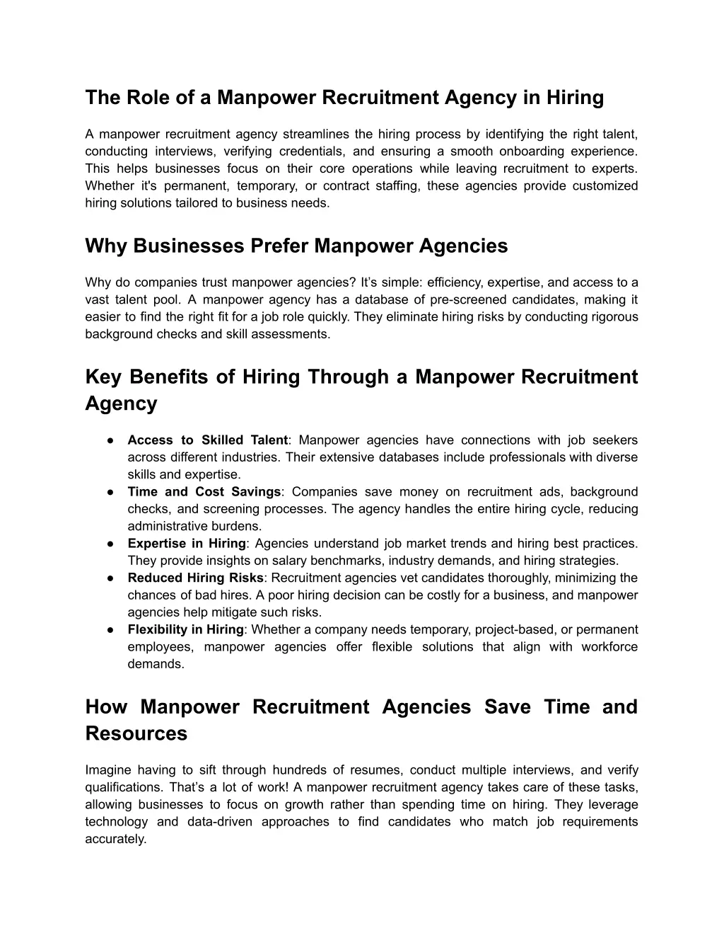 the role of a manpower recruitment agency