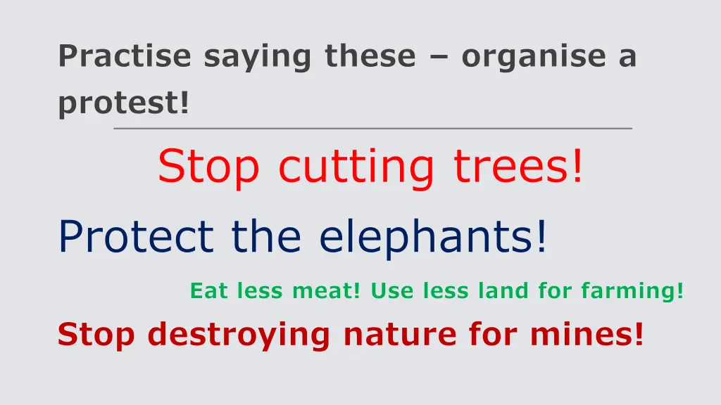 practise saying these organise a protest stop