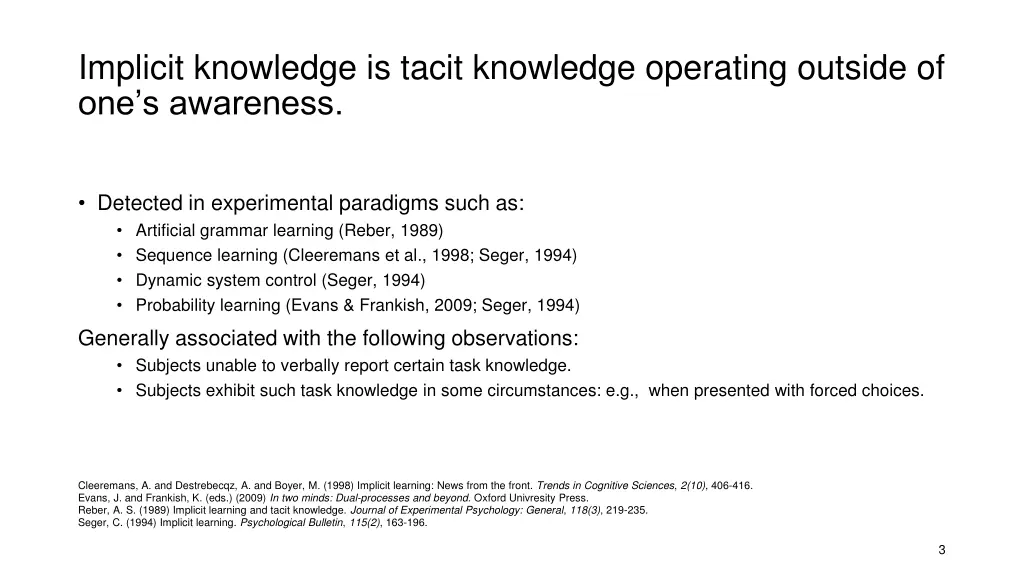 implicit knowledge is tacit knowledge operating