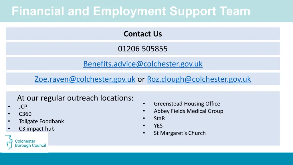 financial and employment support team 7