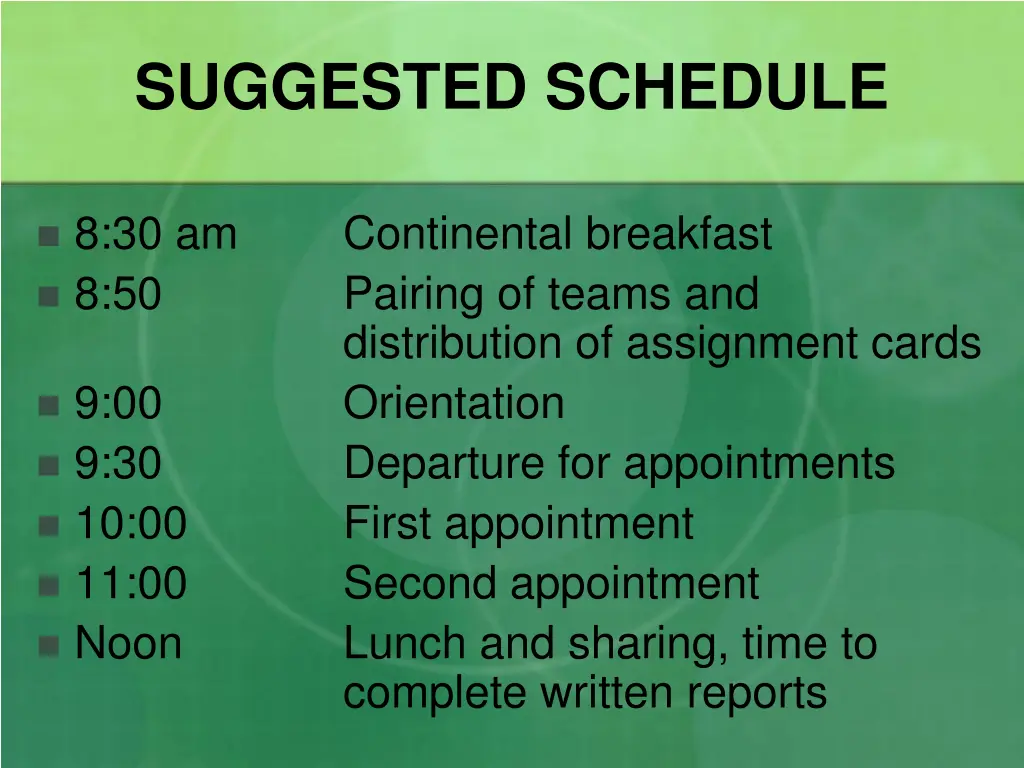 suggested schedule