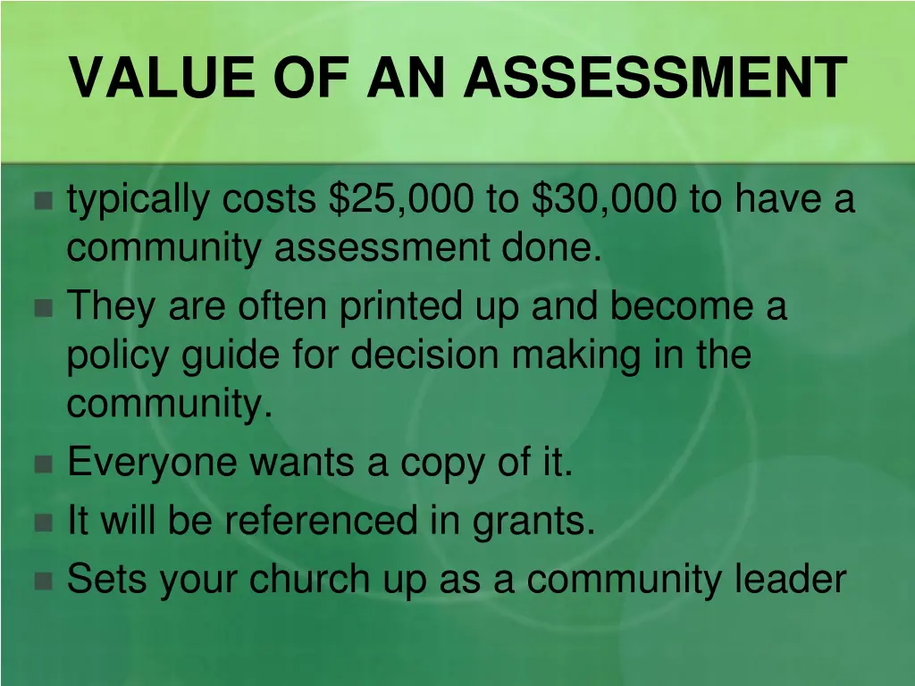 value of an assessment