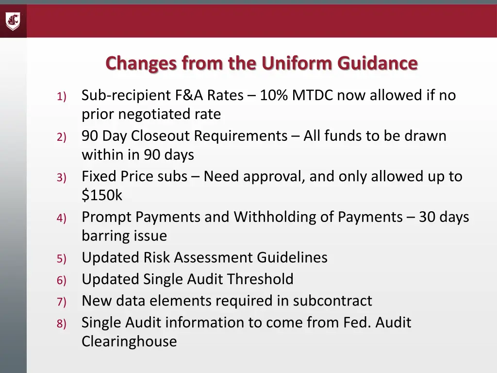 changes from the uniform guidance