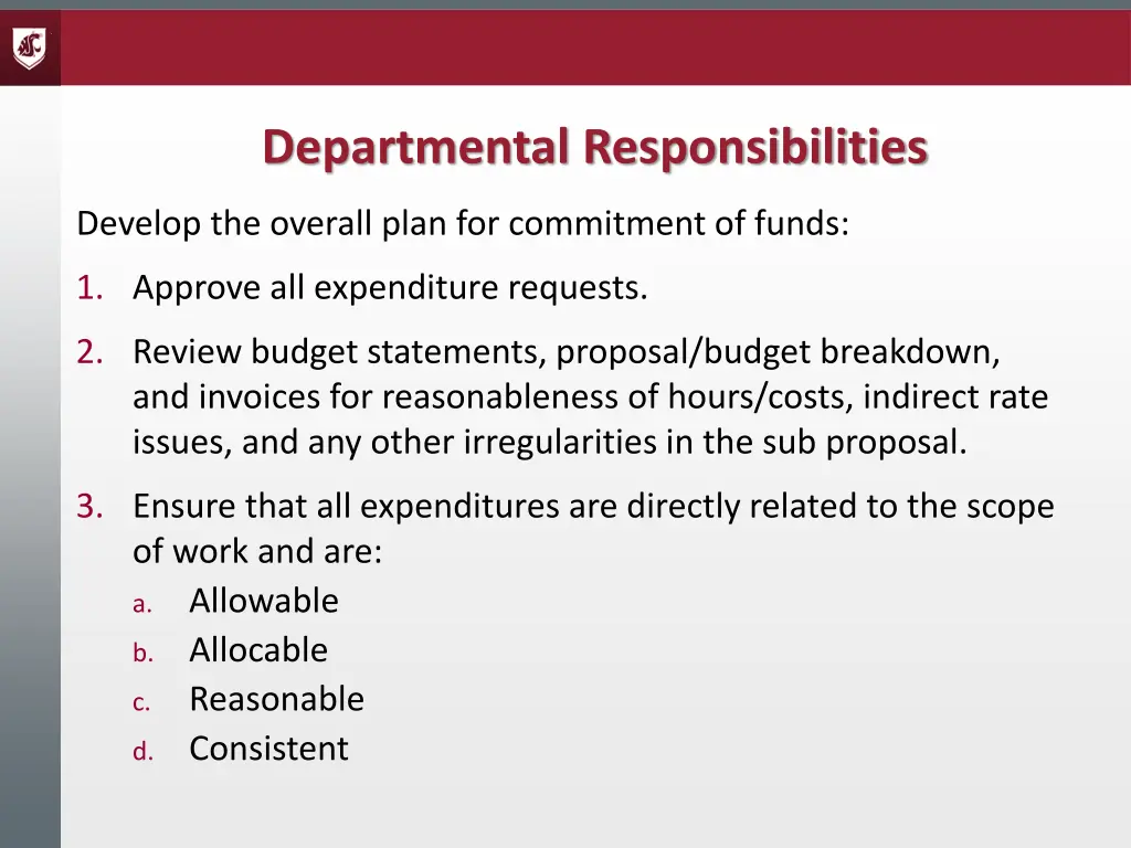 departmental responsibilities