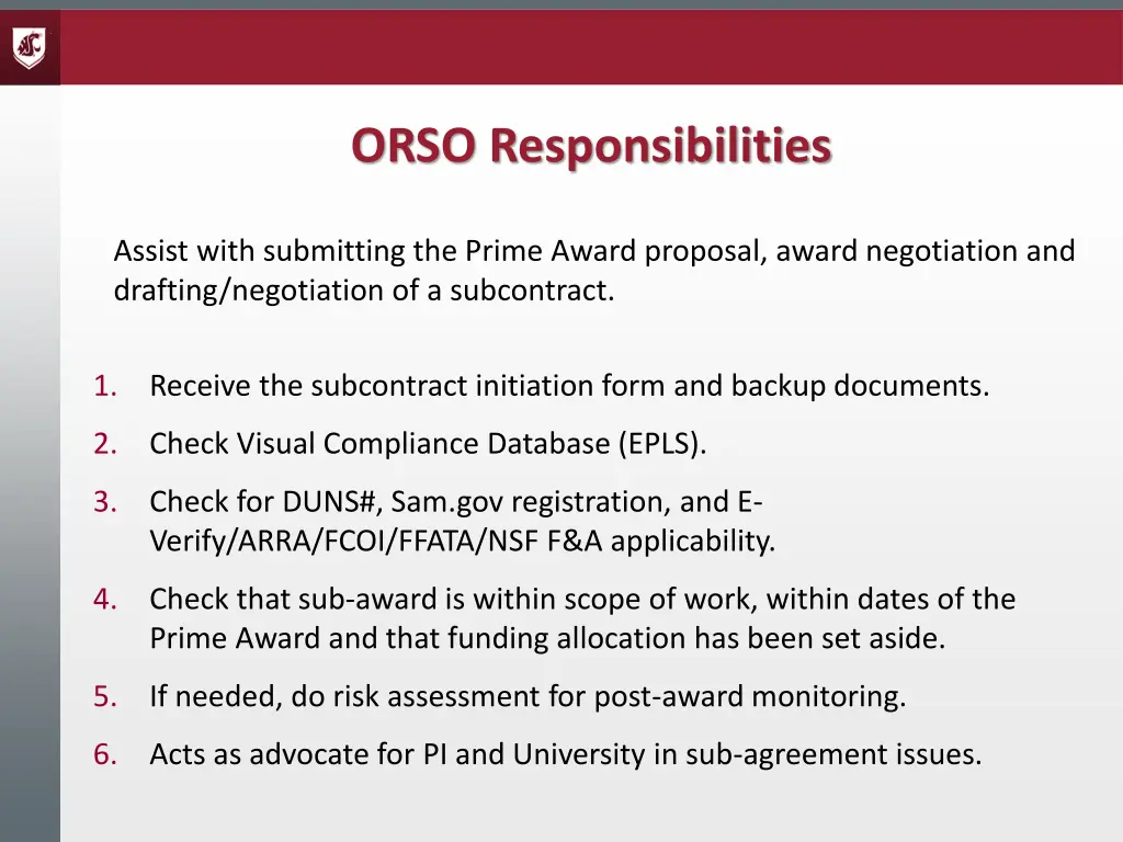 orso responsibilities
