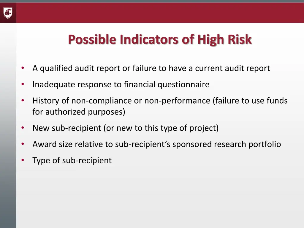 possible indicators of high risk