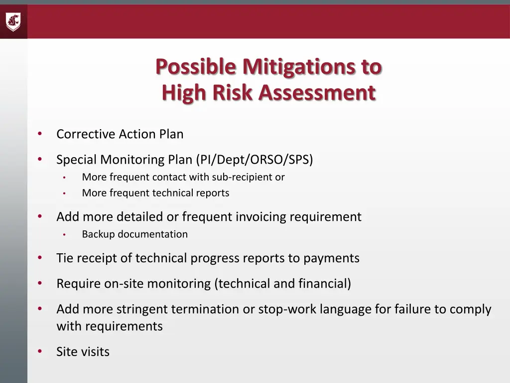 possible mitigations to high risk assessment