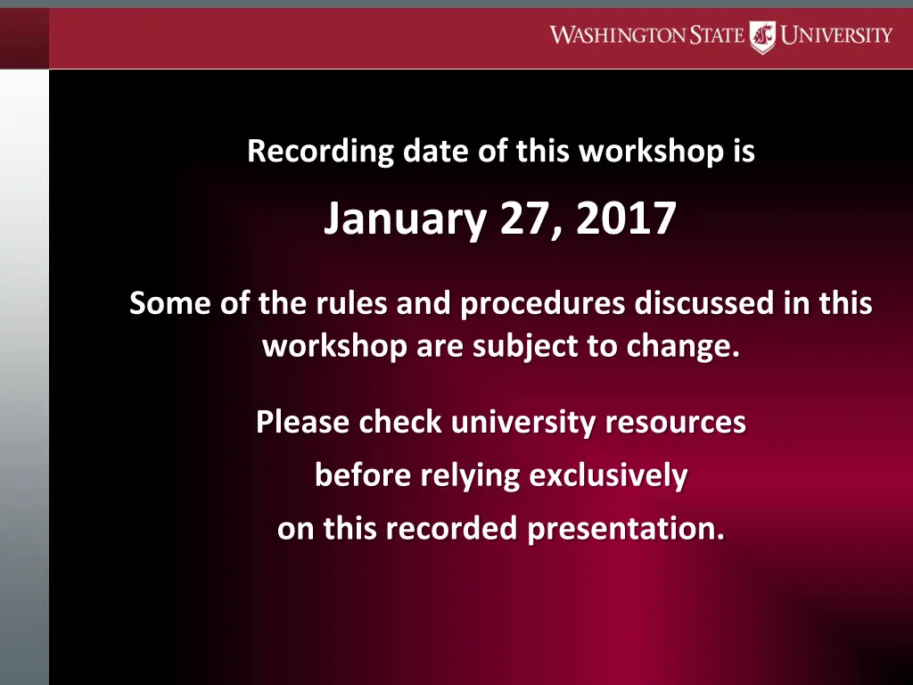 recording date of this workshop is january 27 2017