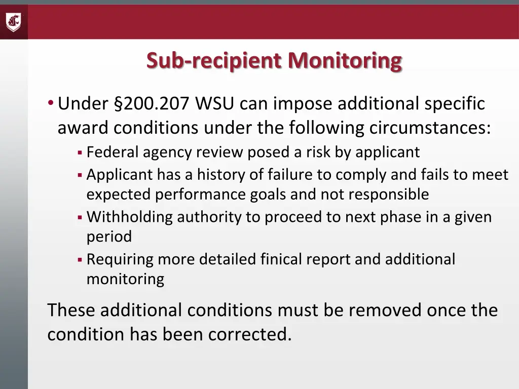sub recipient monitoring