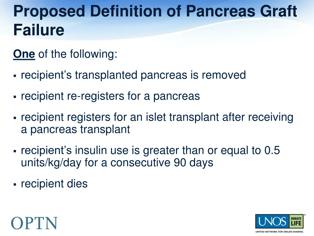 proposed definition of pancreas graft failure