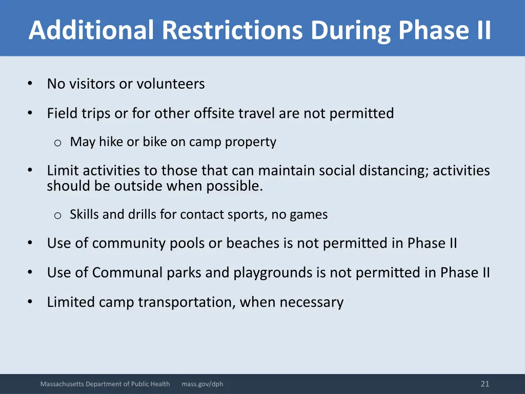 additional restrictions during phase ii