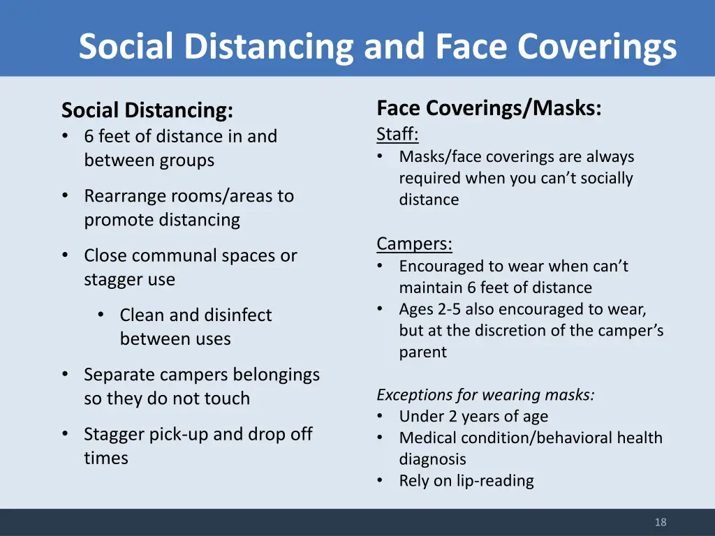 social distancing and face coverings