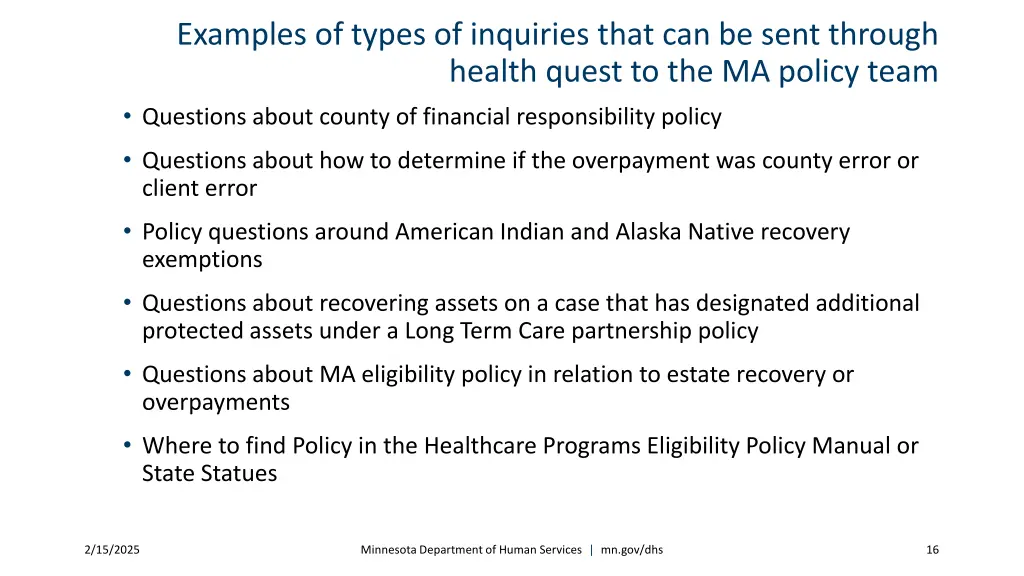 examples of types of inquiries that can be sent