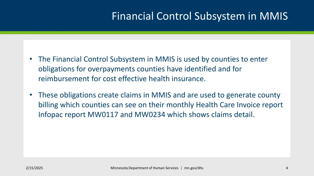 financial control subsystem in mmis