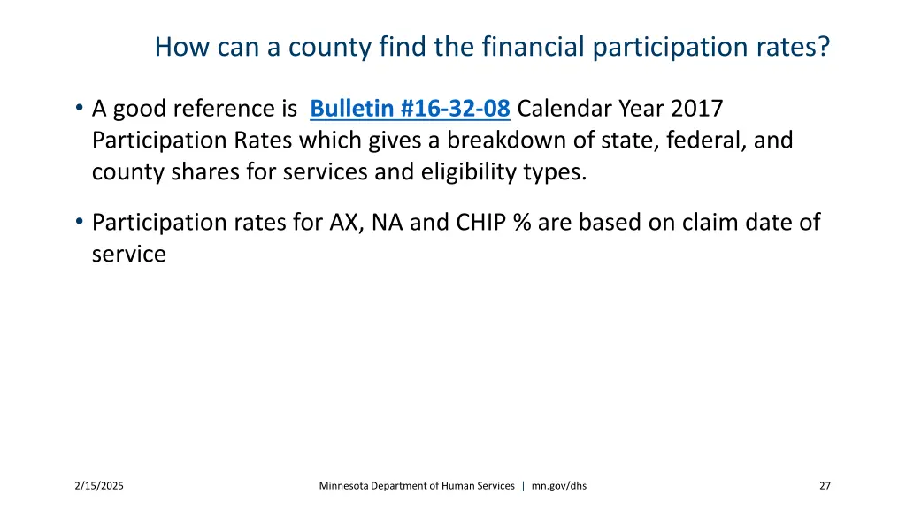 how can a county find the financial participation