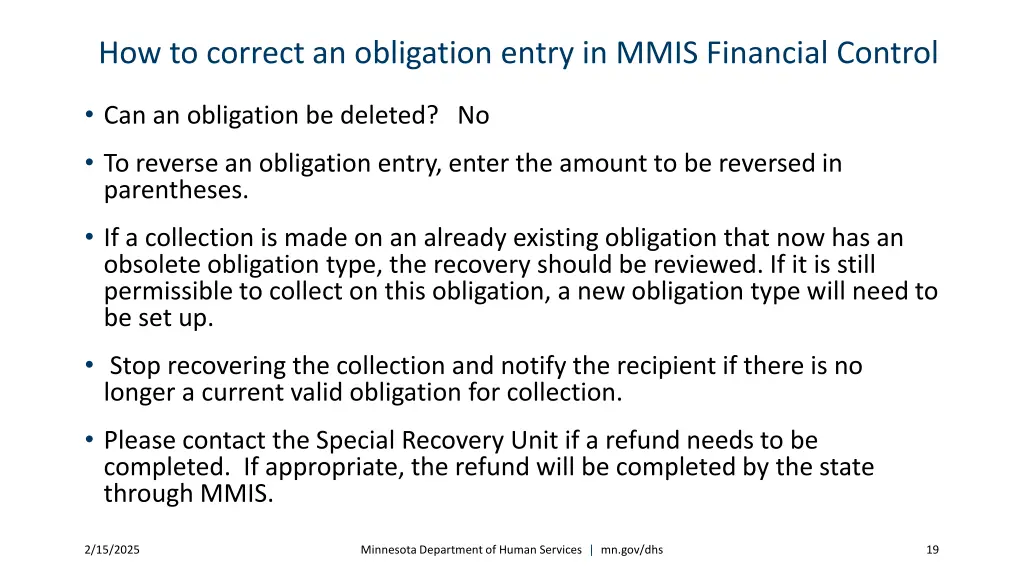 how to correct an obligation entry in mmis