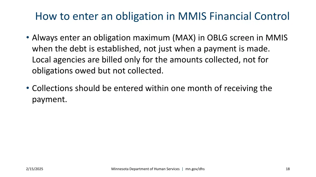 how to enter an obligation in mmis financial