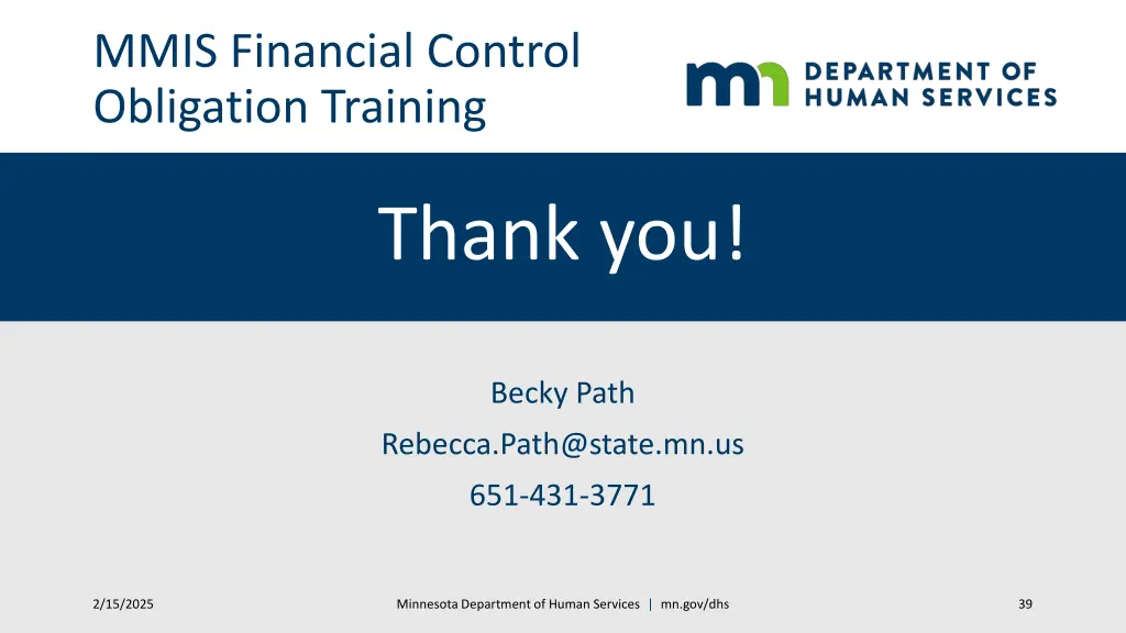 mmis financial control obligation training