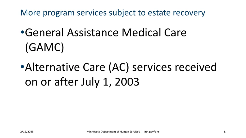 more program services subject to estate recovery