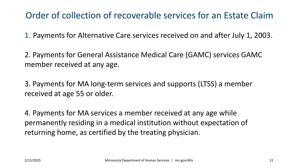 order of collection of recoverable services