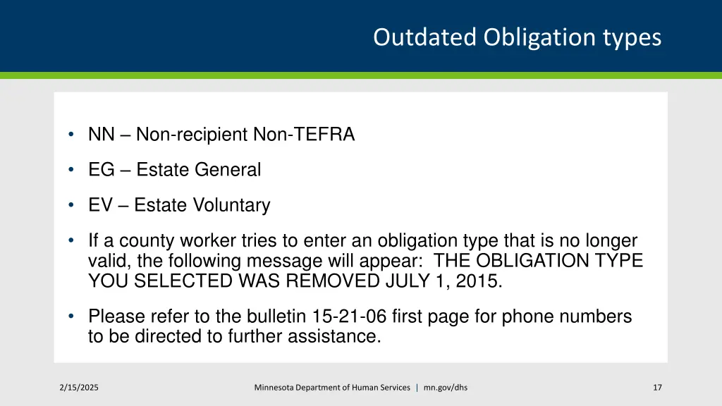 outdated obligation types