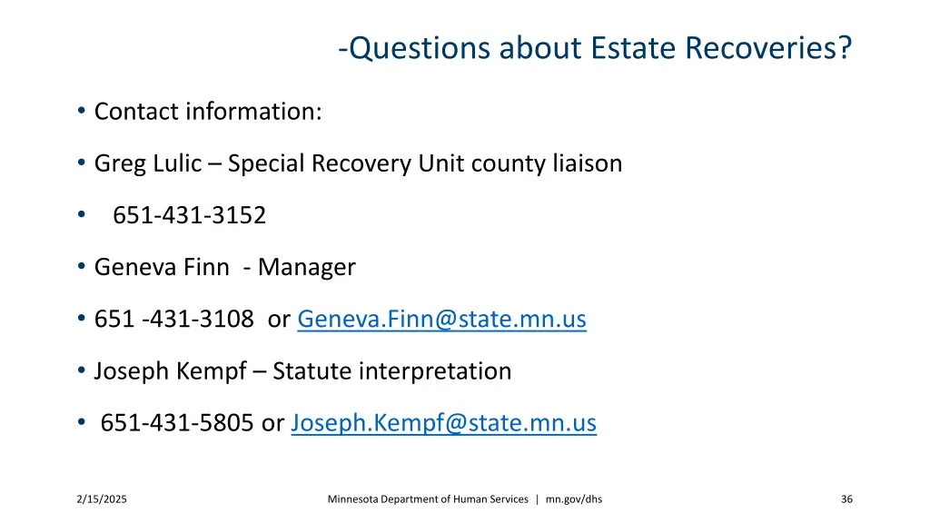 questions about estate recoveries