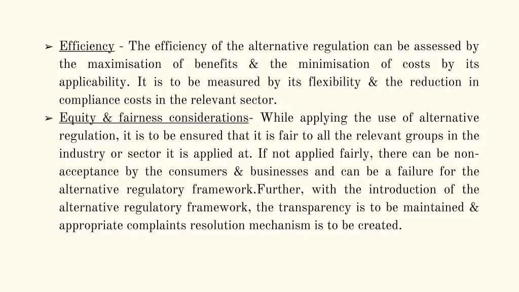 efficiency the efficiency of the alternative