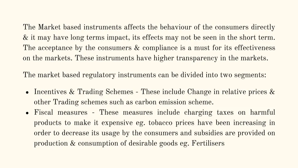 the market based instruments affects